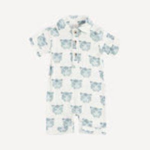 Kate Quinn Vintage Collar Shortie Blue Tiger Bamboo 12-18 months Romper Shortall
